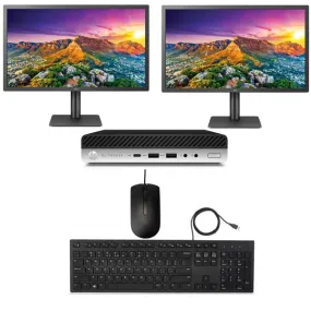 HP EliteDesk 800 G5 Tiny Mini PC i5-9500T Turbo 3.7 GHZ 16GB RAM 256GB NVME SSD 4GB Graphics Windows 11 2X 24" Monitors Wired Keyboard Mouse