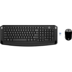 HP Wireless Keyboard and Mouse 300 - USB Wireless RF - Black - USB Wireless RF - 1600 dpi - Black - Internet Key, Email, Search Hot Key(s) - Symmetrical - AAA - Compatible with Windows