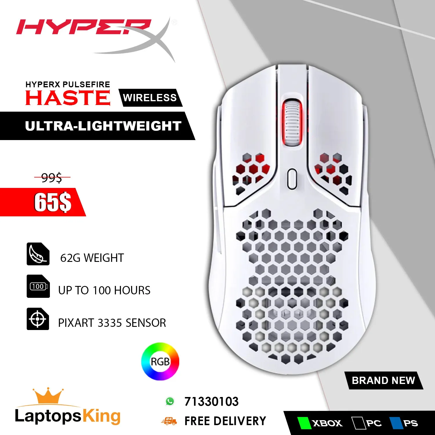 Hyperx Pulsefire Haste Wireless Rgb Gaming Mouse (Brand New)