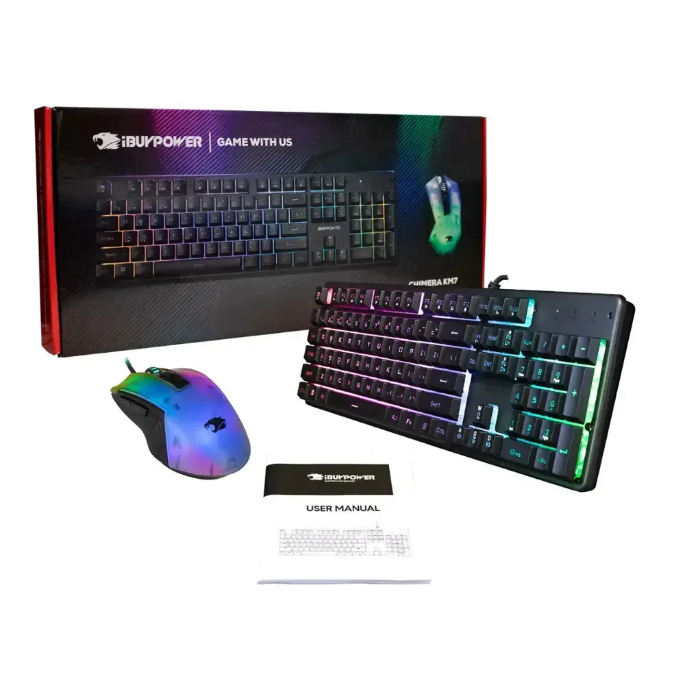 iBUYPOWER KM7 Chimera Full-Size Wired Membrane RGB Keyboard and Optical Mouse Bundle - Black