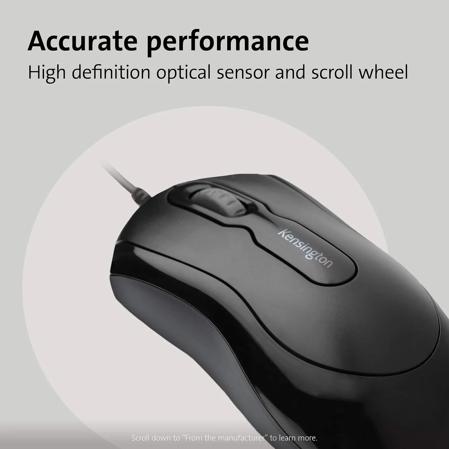 Kensington Wired USB 3.0 Optical Mouse – Ambidextrous, Scroll Wheel, Black