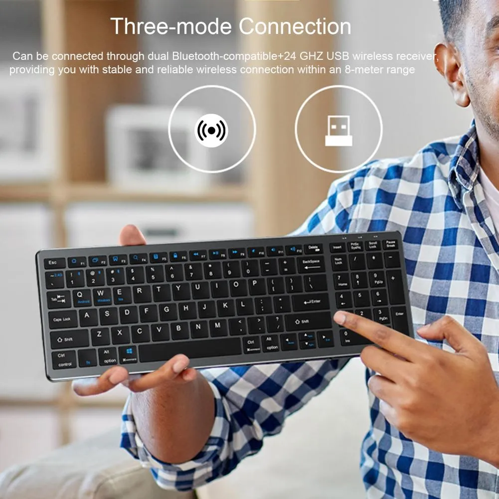 Keyboard Mouse Set Three-mode Connection 2.4Ghz Dual  Bluetooth-compatible Slim Computer Keyboard Mouse Set Computer Accessories