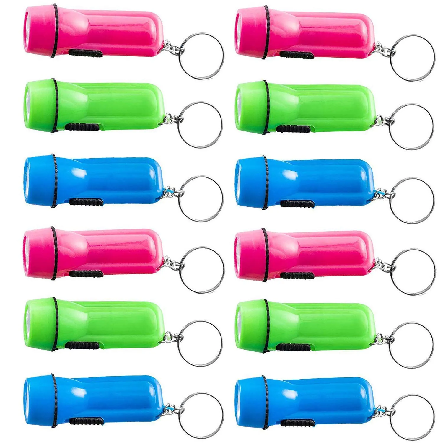 Kicko Mini Flashlight Keychain - 24 Pack - Assorted Colors, Green, Light Blue And Pink