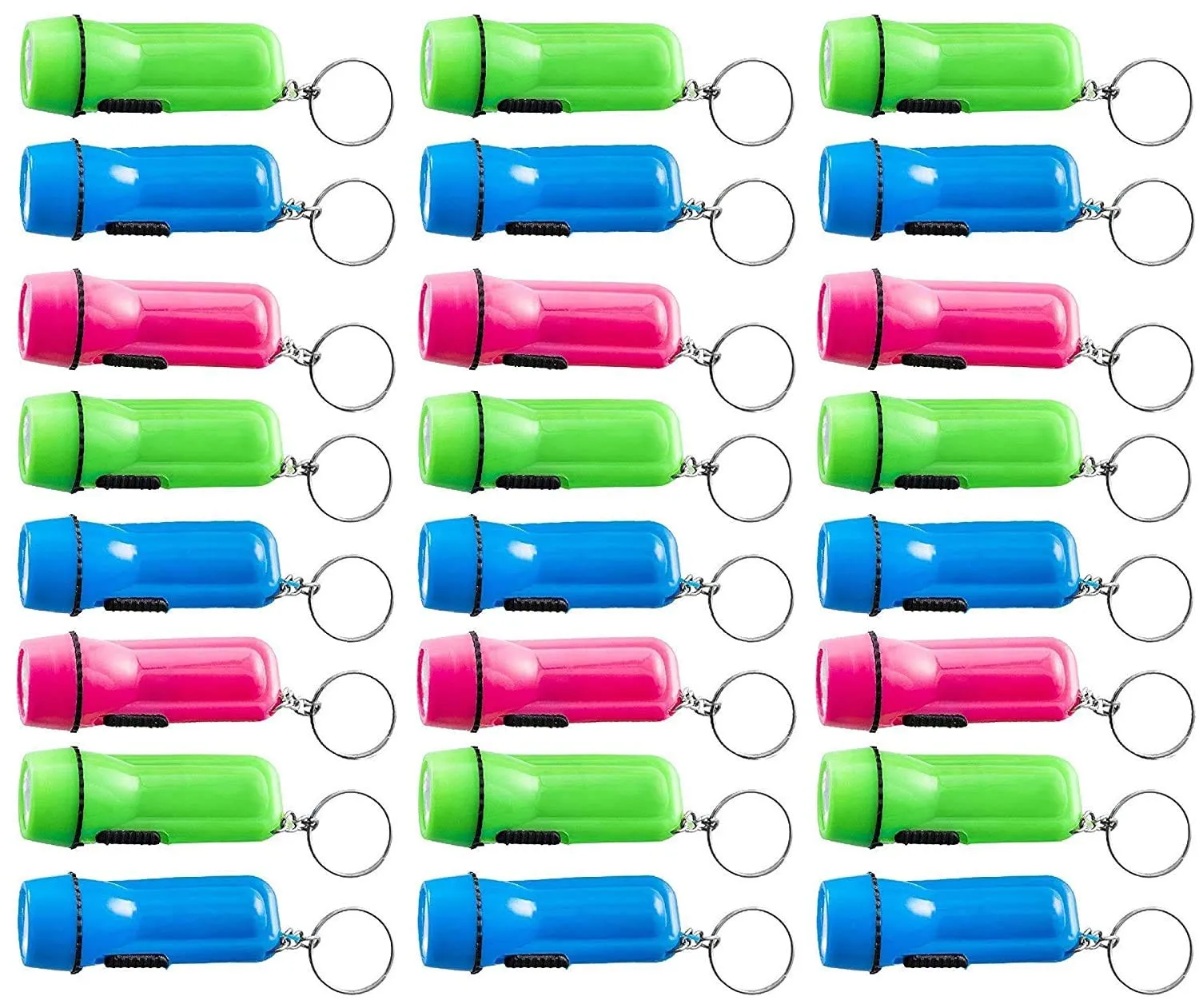 Kicko Mini Flashlight Keychain - 24 Pack - Assorted Colors, Green, Light Blue And Pink