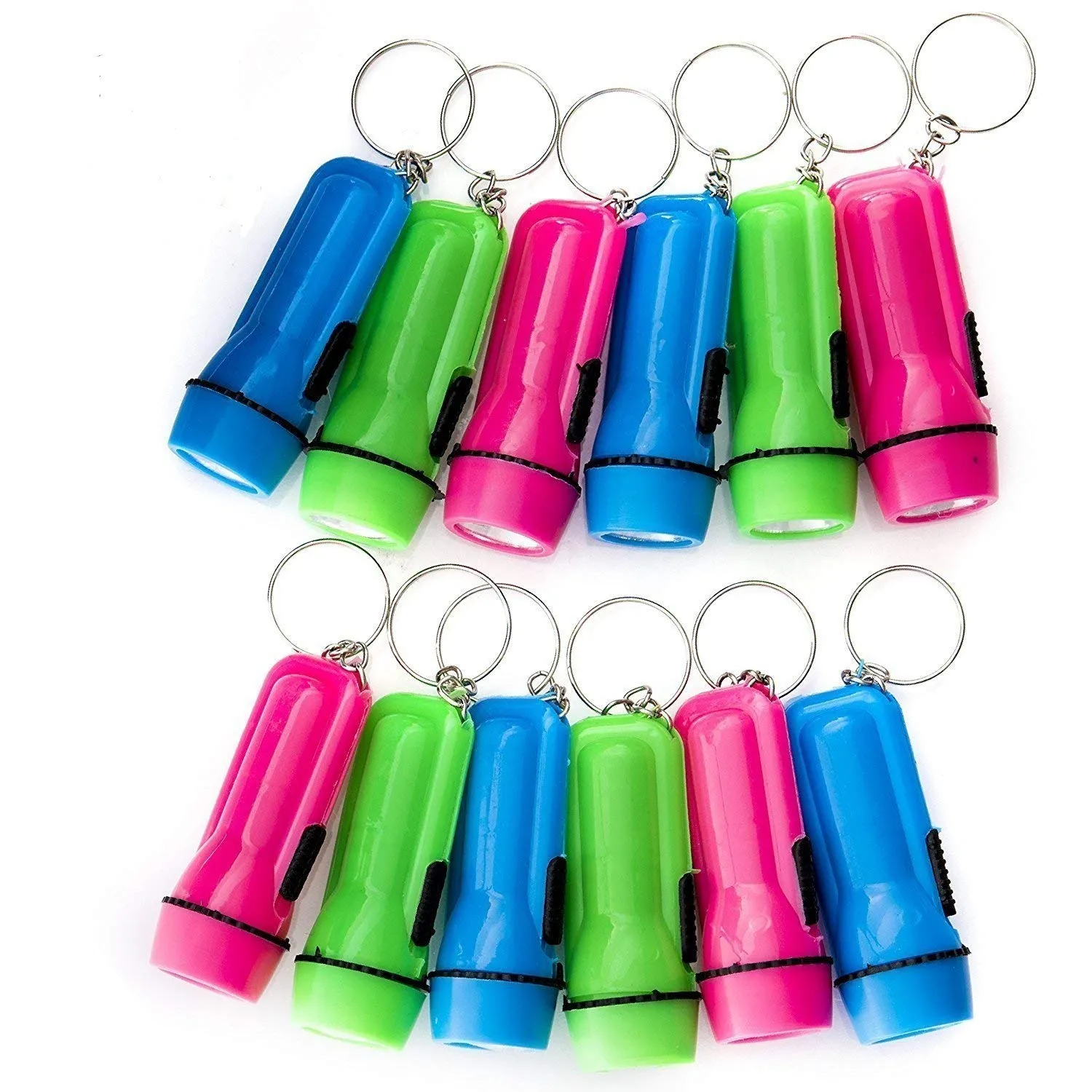 Kicko Mini Flashlight Keychain - 24 Pack - Assorted Colors, Green, Light Blue And Pink