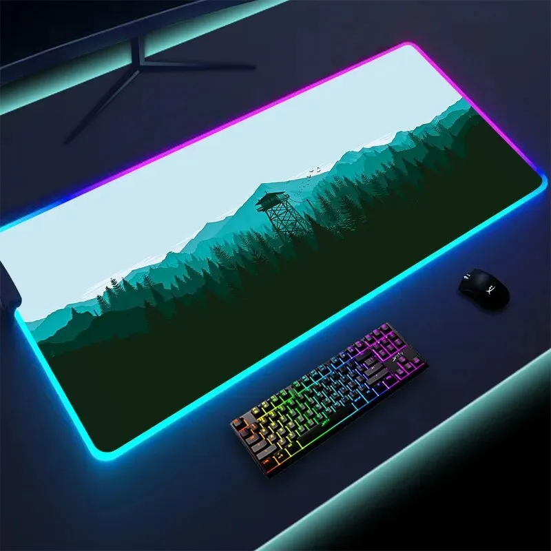 Large Mouse Pad | Colorful Luminous LED Lighting Firewatch  RGB Mouse Pad