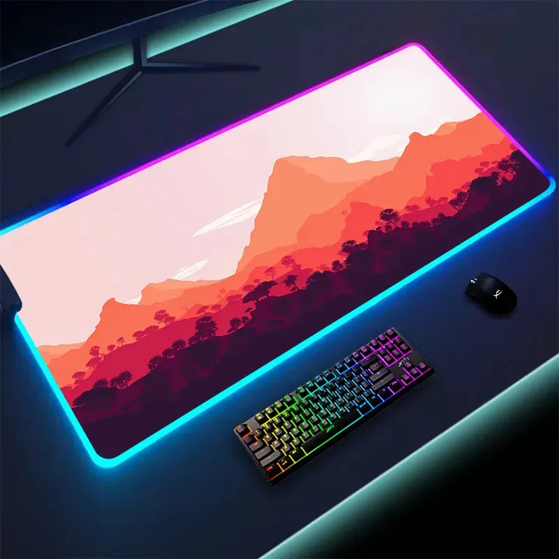 Large Mouse Pad | Colorful Luminous LED Lighting Firewatch  RGB Mouse Pad