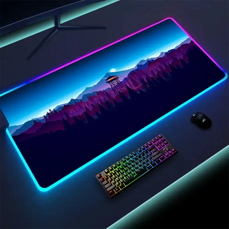 Large Mouse Pad | Colorful Luminous LED Lighting Firewatch  RGB Mouse Pad