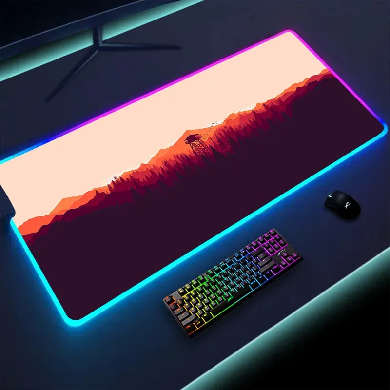 Large Mouse Pad | Colorful Luminous LED Lighting Firewatch  RGB Mouse Pad