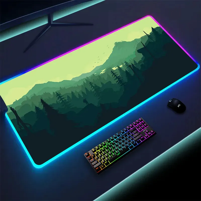 Large Mouse Pad | Colorful Luminous LED Lighting Firewatch  RGB Mouse Pad