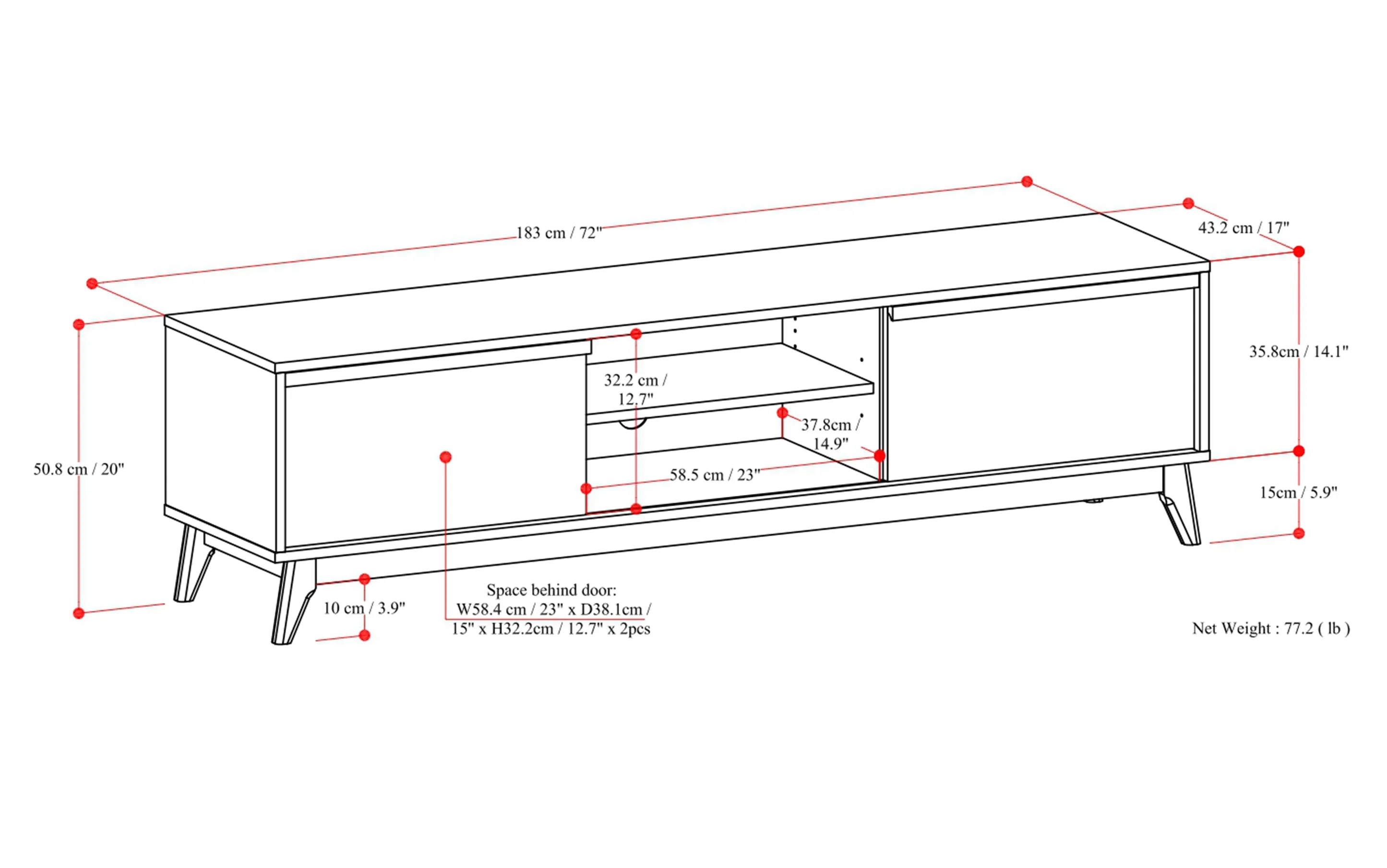 Lennon 72 inch Low TV Stand in Walnut