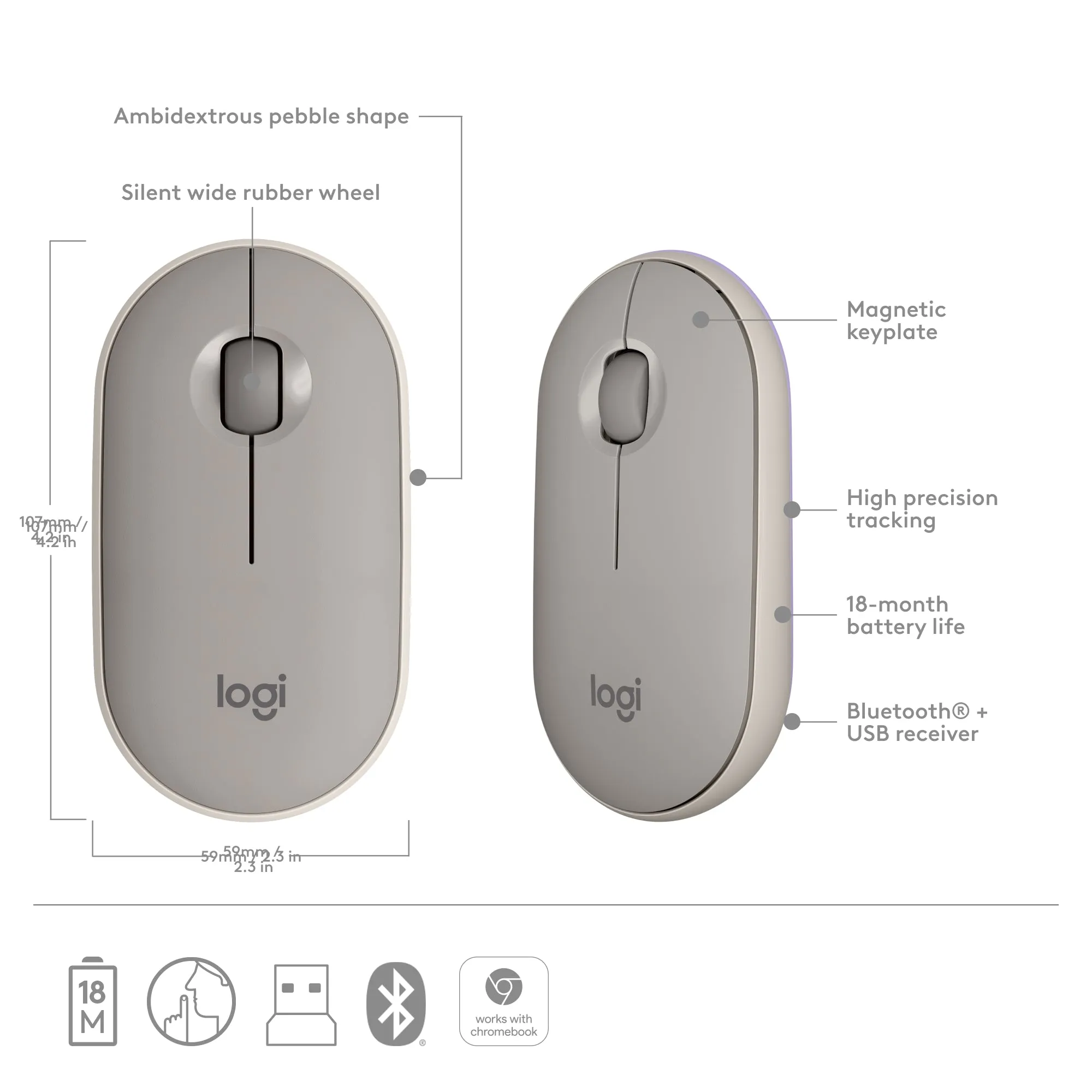 Logitech M350 Pebble Bluetooth Wireless Mouse - Silent