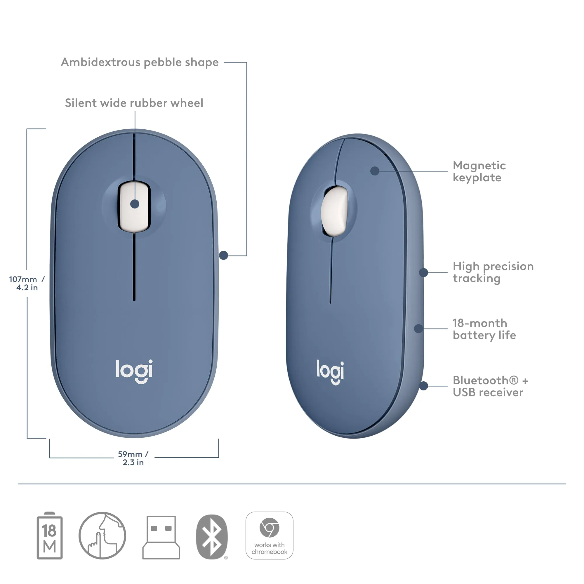 Logitech M350 Pebble Bluetooth Wireless Mouse - Silent