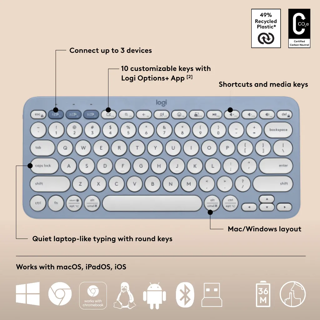 Logitech Pebble 2 Wireless Keyboard and Mouse Combo K380s and M350s | Quiet and Portable | Bluetooth | Logi Bolt