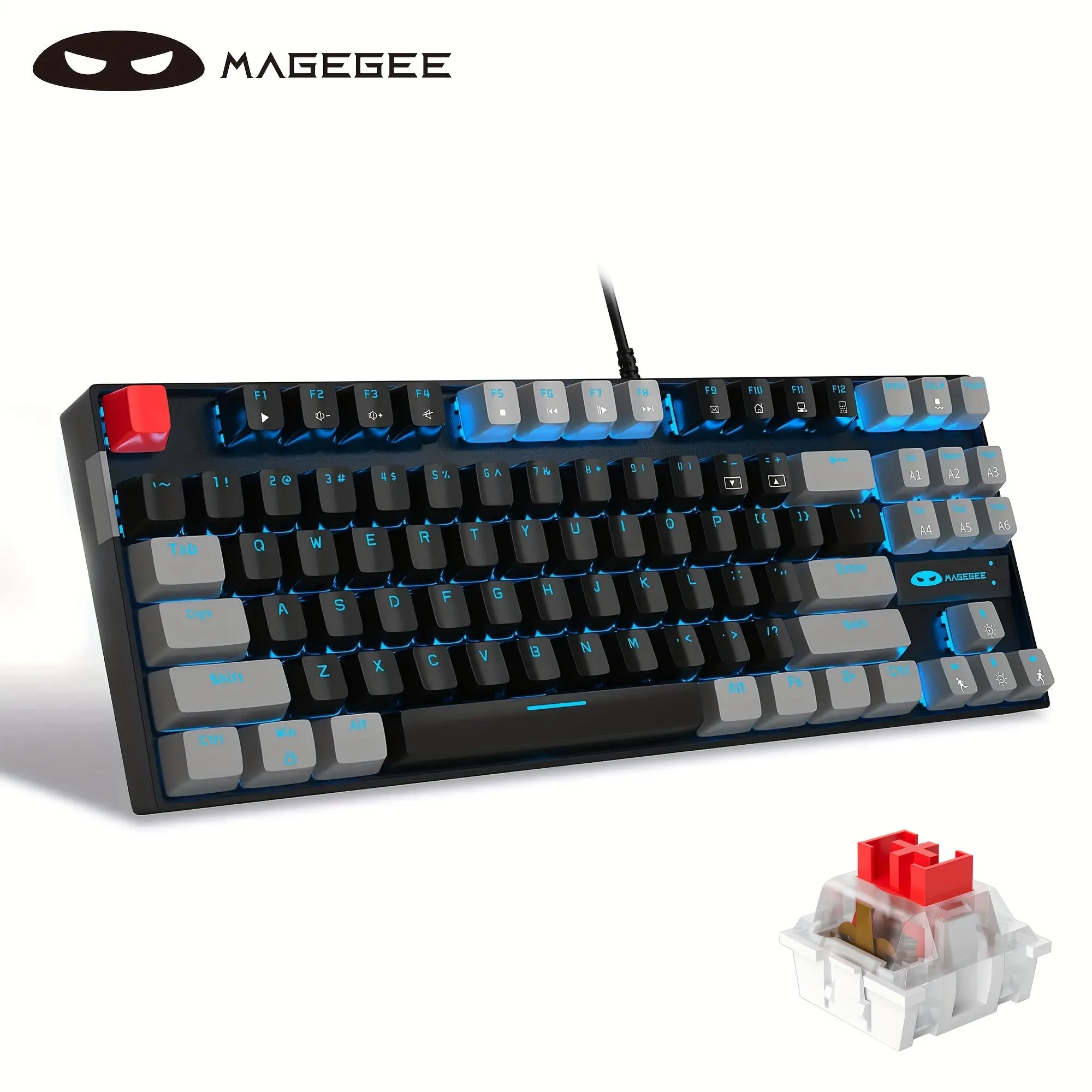 MageGee MK-STAR Mechanical keyboard 87 keys assembled keyboard Wired backlit office keyboard Desktop laptop keyboard Black gray mix blue blue axis