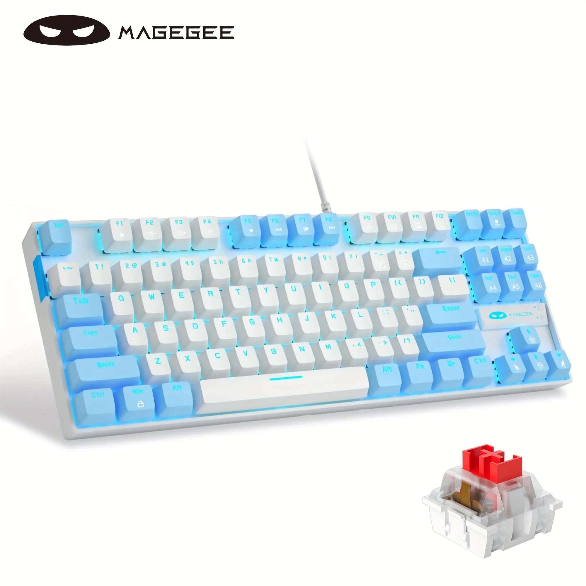 MageGee MK-STAR Mechanical keyboard 87 keys assembled keyboard Wired backlit office keyboard Desktop laptop keyboard Black gray mix blue blue axis