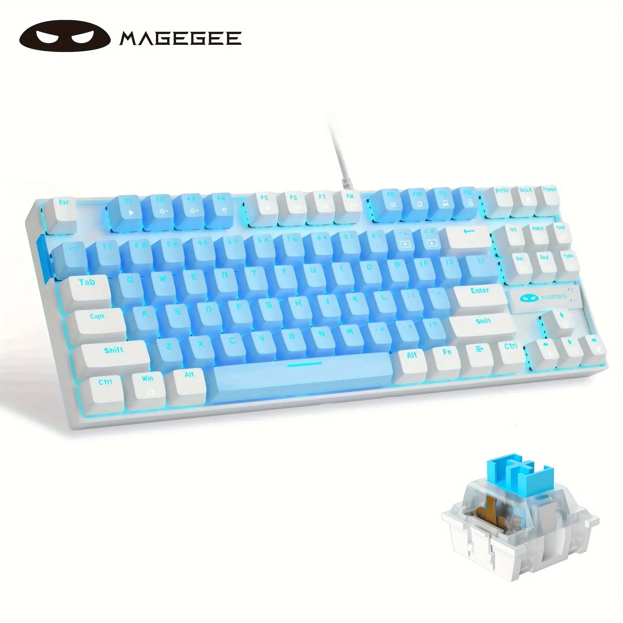 MageGee MK-STAR Mechanical keyboard 87 keys assembled keyboard Wired backlit office keyboard Desktop laptop keyboard Black gray mix blue blue axis