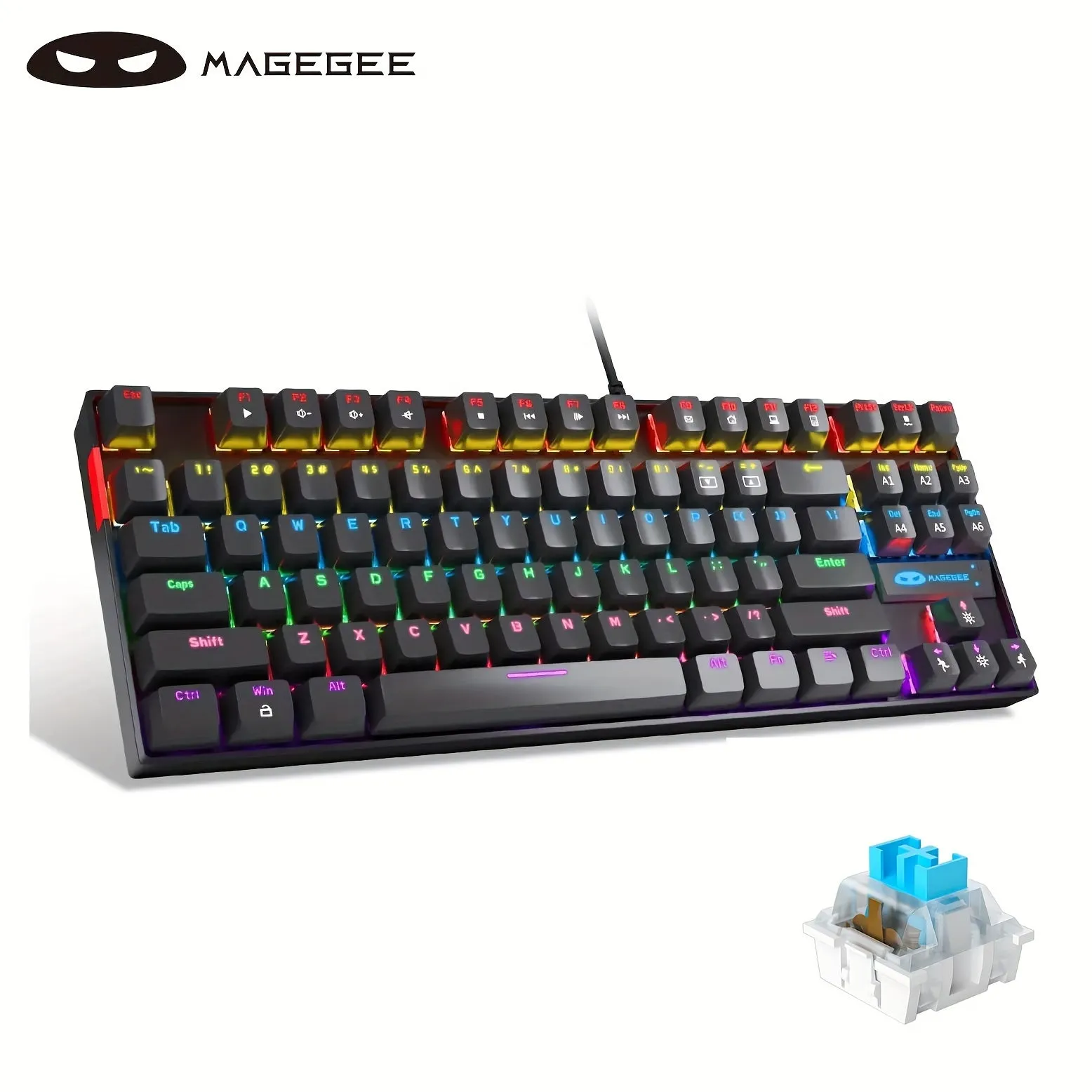 MageGee MK-STAR Mechanical keyboard 87 keys assembled keyboard Wired backlit office keyboard Desktop laptop keyboard Black gray mix blue blue axis