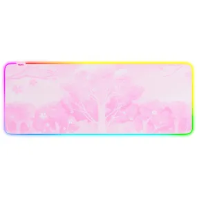 Mytrix Sakura Cherry Blossoms Pink RGB Gaming Mouse Pad, LED Soft Extended Large Office Mouse Pad, Anti-Slip Rubber Base, Keyboard Mouse Mat - Pink