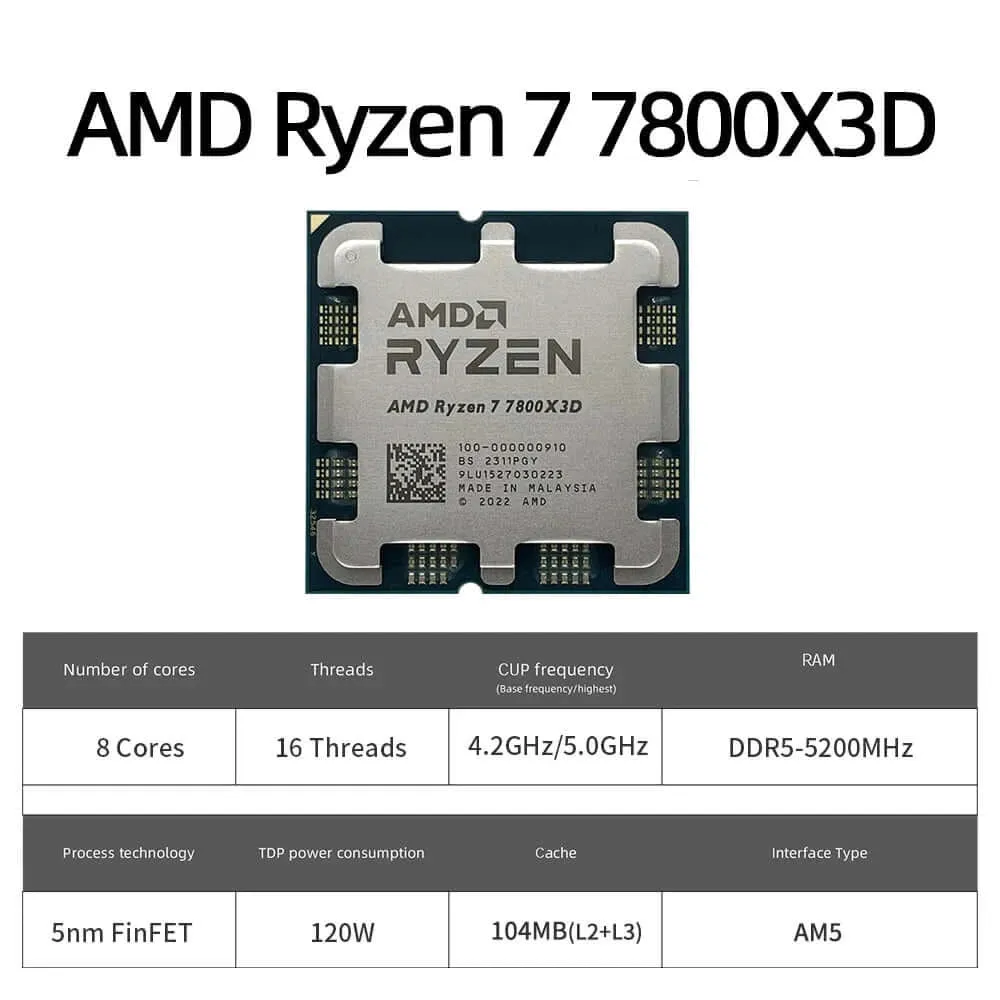 New AMD Ryzen 7 7800X3D CPU RYZEN Processor 8 Core 16 Thread 120W 5nm