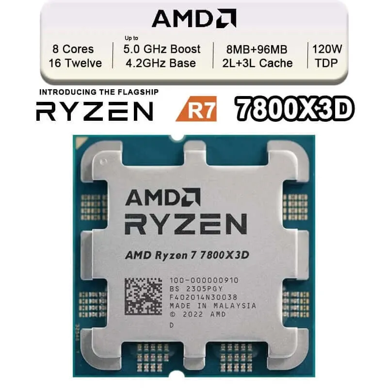 New AMD Ryzen 7 7800X3D CPU RYZEN Processor 8 Core 16 Thread 120W 5nm