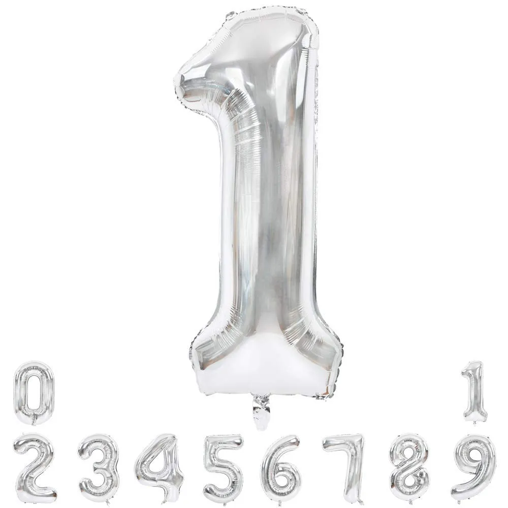 Number Foil Balloon Silver Color Large Quality Digit