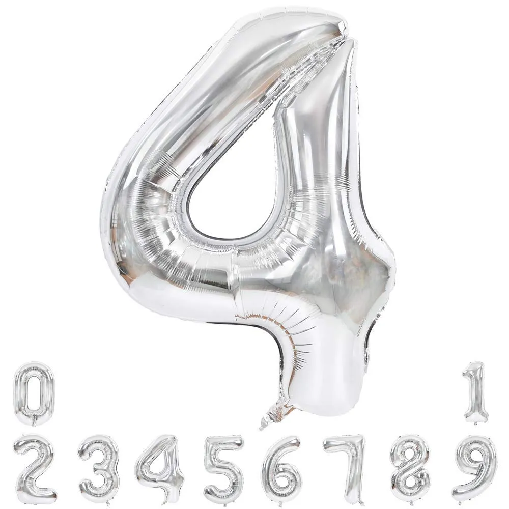 Number Foil Balloon Silver Color Large Quality Digit