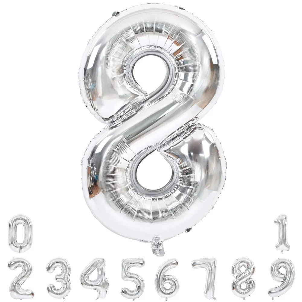 Number Foil Balloon Silver Color Large Quality Digit