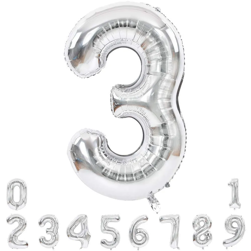 Number Foil Balloon Silver Color Large Quality Digit