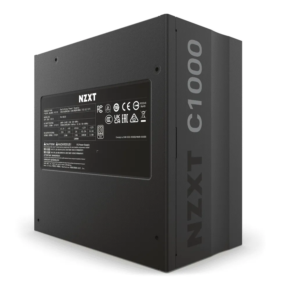 NZXT C1000 Gaming Power Supply ATX, 80  Gold Fully Modular, Sleeved Cables, 1000W PSU