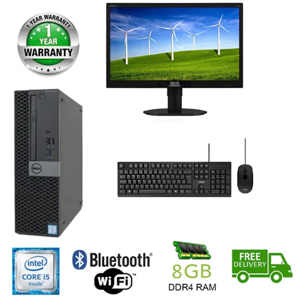 Office Package!!Dell OptiPlex 7040 PC SFF Refurbished i5 2.5GHz 8GB RAM 240GB SSD Windows 10 Pro WIFI and Bluetooth ready includes: 24" exlease Monitor & used wired keyboard Mouse