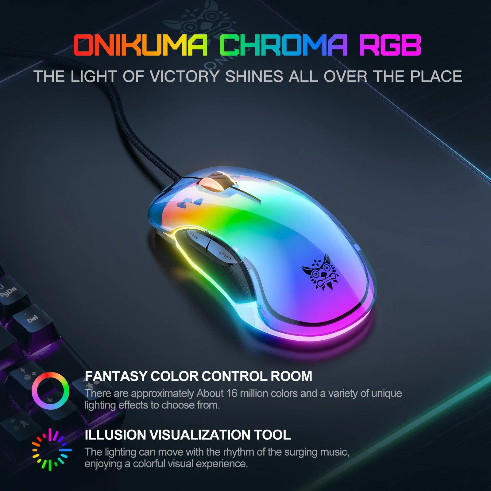 ONIKUMA CW925 RGB Backlit Wired Gaming Mouse, Up to 12800 DPI, Light weight, Transparent Black