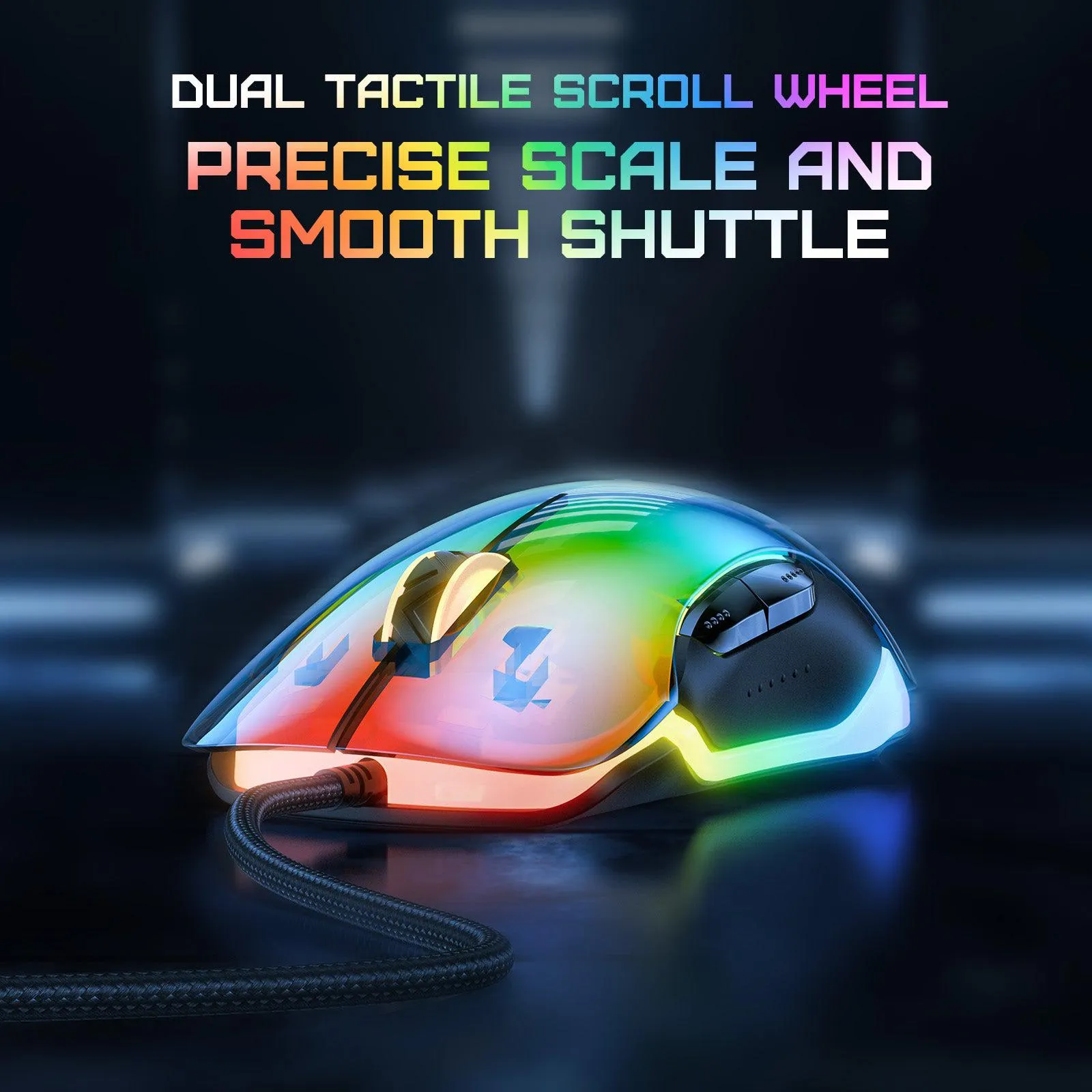 ONIKUMA CW925 RGB Backlit Wired Gaming Mouse, Up to 12800 DPI, Light weight, Transparent Black