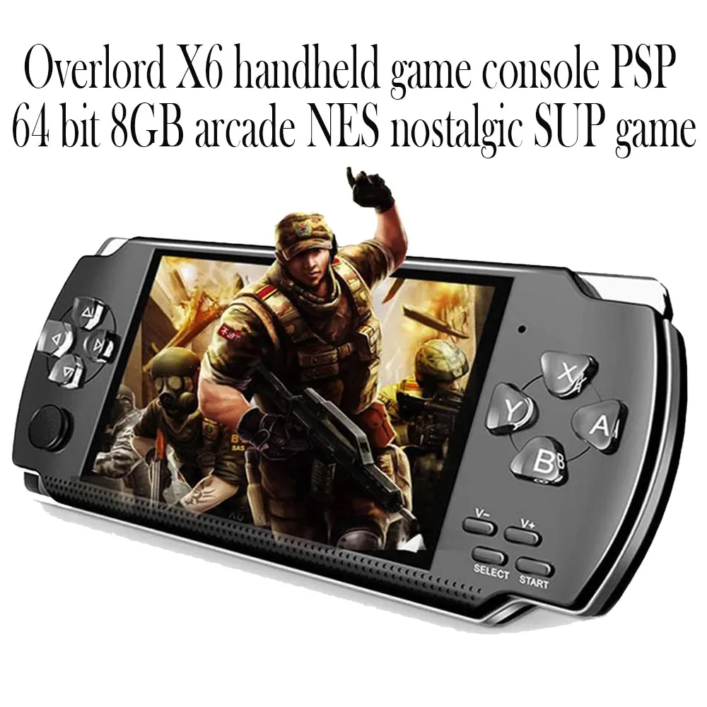 Overlord X6 Handheld Game Console psp64 bit 8GB Arcade NES- USB Charging