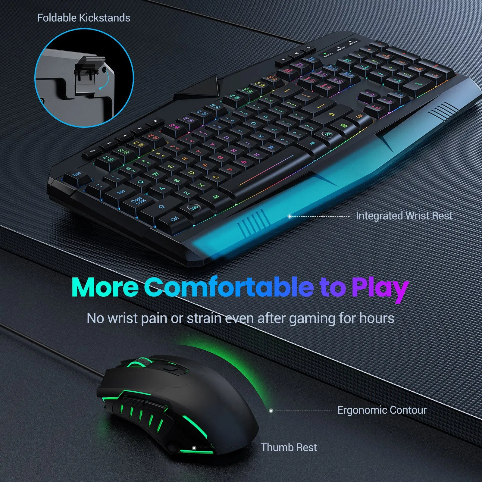 PC264 RGB Gaming Keyboard Mouse Mousepad Set, 3-in-1