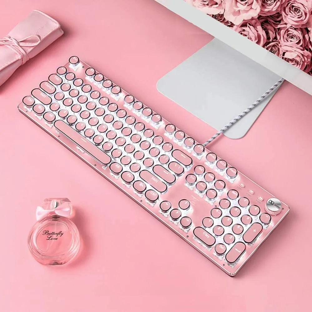 Pink 104-Key Mechanical Gaming Keyboard, Blue Switch, White LED