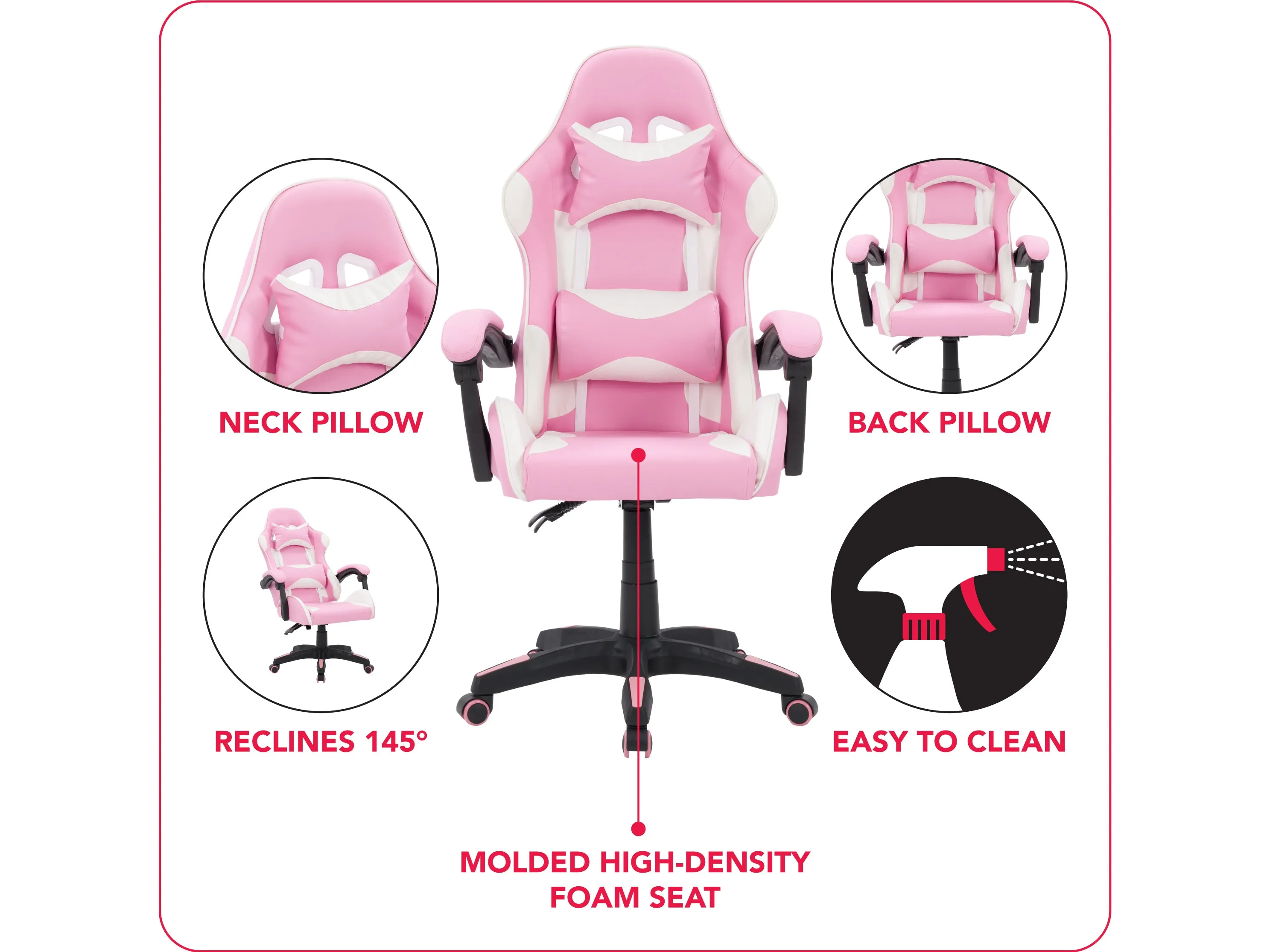 Pink and White Gaming Office Chair