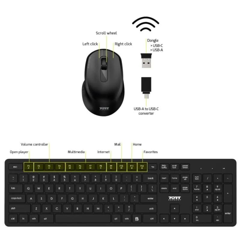 Port Kb Combo Wireless Keyboard   Mouse