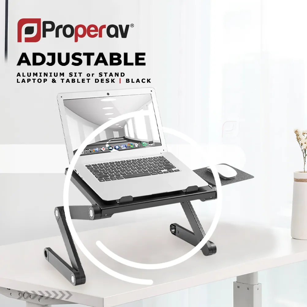 ProperAV Laptop Stand for Bed / Sofa / Desk with Adjustable Legs & Mouse Pad - Black