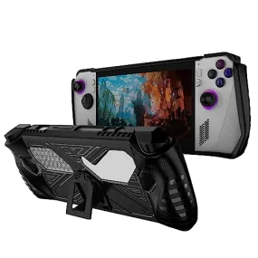 Protective Case for Rog Ally with Kickstand, DOBEWINGDELOU TPU Protector Case Cover Skin with Foldable Stand Accessories for Rog Ally Game Handheld 2023, Shockproof Non-Slip Anti-Collision Black/White