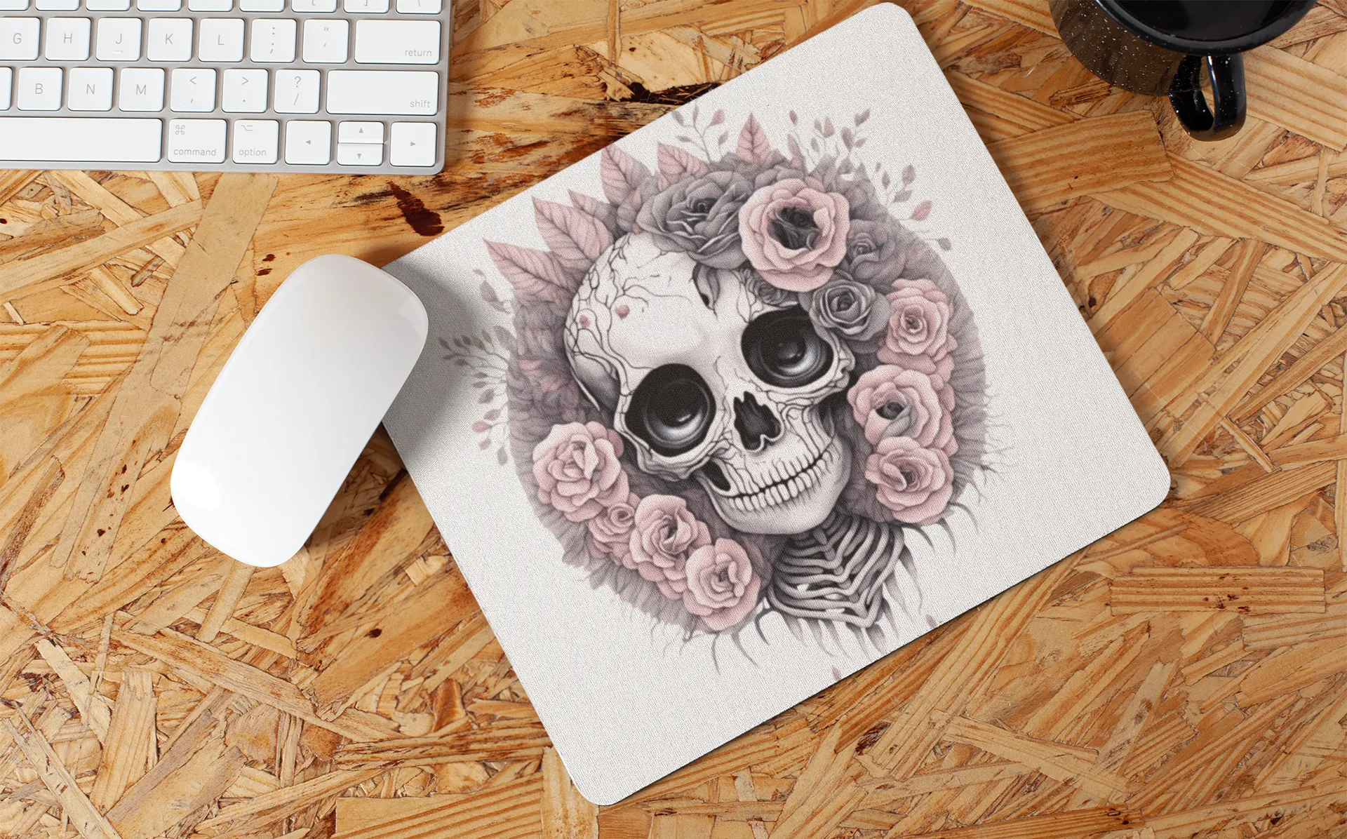 "Pretty Pink Floral Skull Art" Mouse Pads