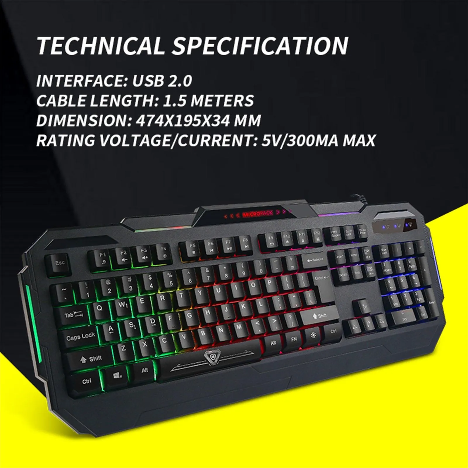 Rainbow Backlit Gaming Keyboard 4-fn   Multimedia Key and Windows Lock USB 2.0