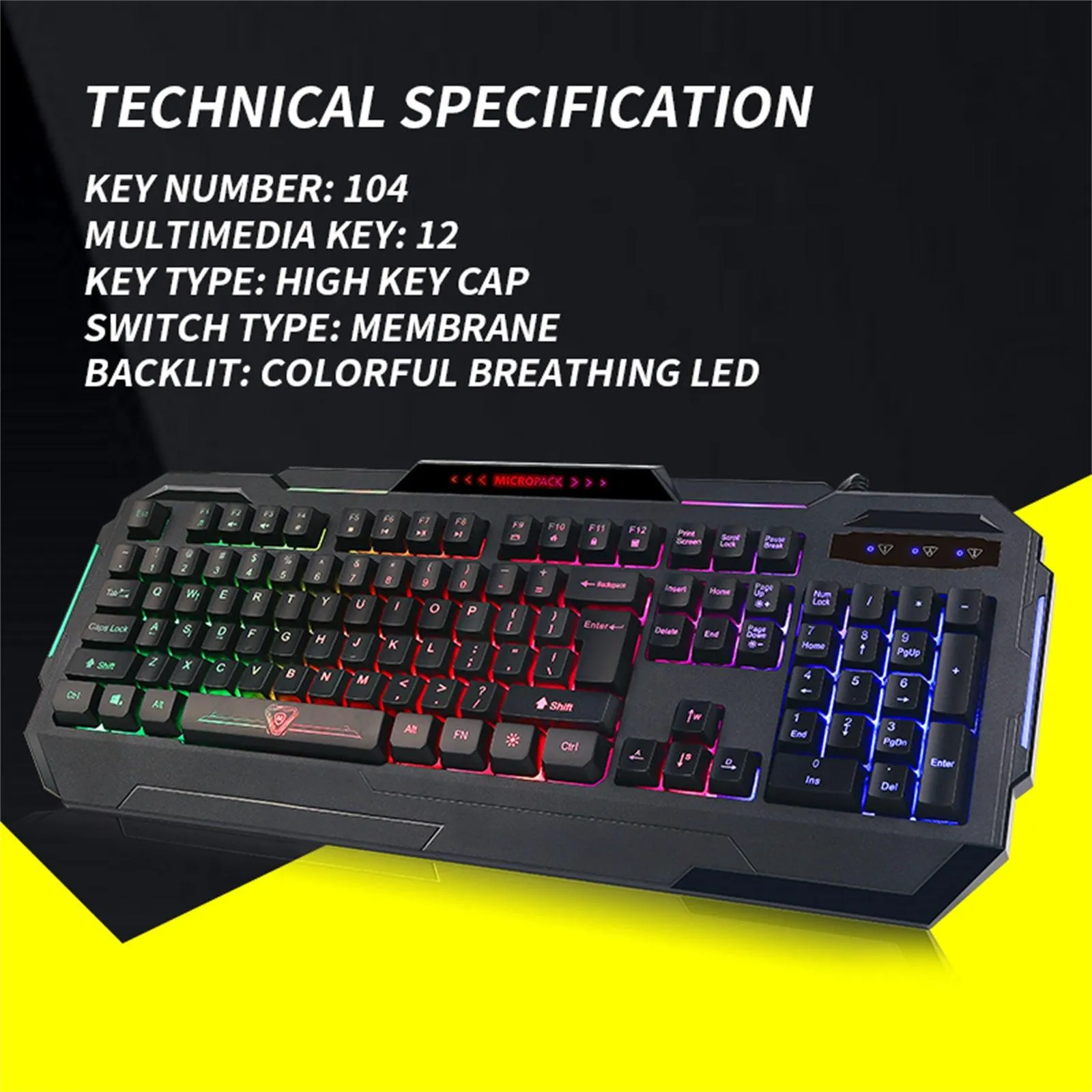 Rainbow Backlit Gaming Keyboard 4-fn   Multimedia Key and Windows Lock USB 2.0