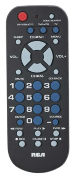 RCA RCR503BR Three-Device Universal Remote Control, Palm Size