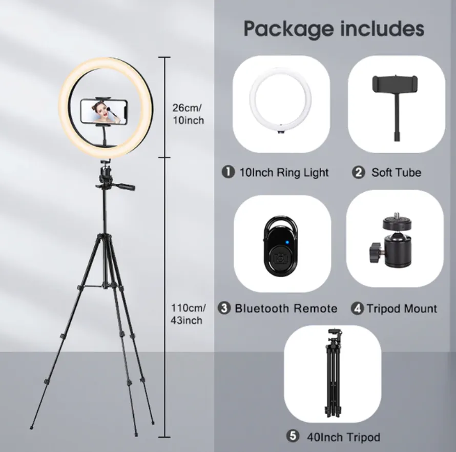 Ring Light Tripod Stand Selfie Phone Video Stream Recording