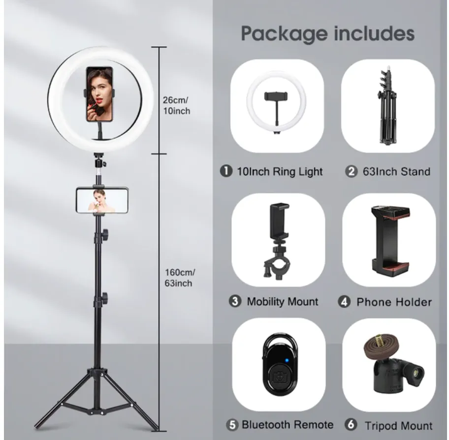 Ring Light Tripod Stand Selfie Phone Video Stream Recording