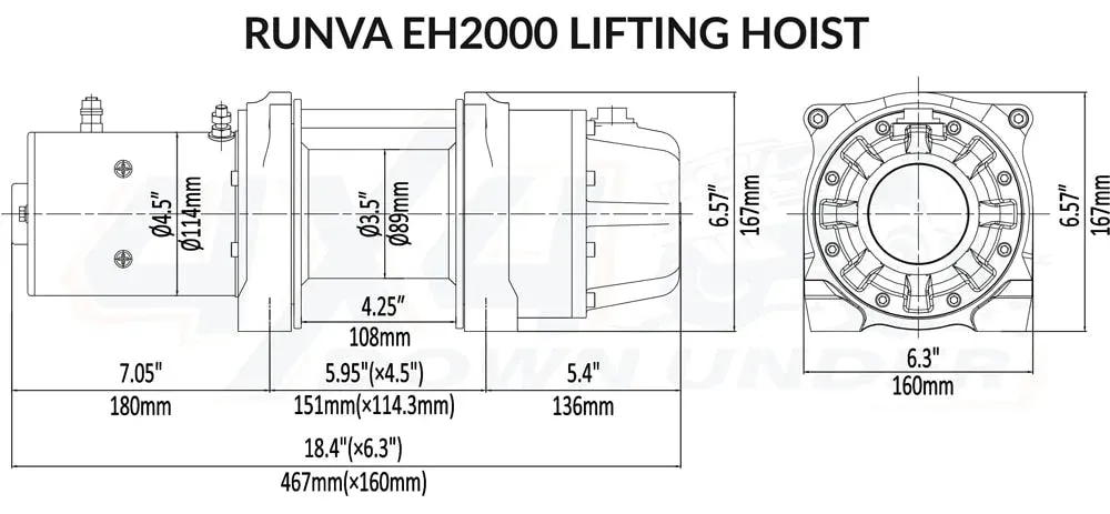 Runva EH2000 Premium 2000lb 12v/24v Lifting Hoist Winch