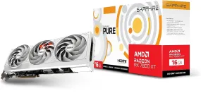 Sapphire Pure RX7800 XT Gaming Graphics Card, PCIe4, 16GB DDR6, HDMI, DP, 2475MHz Clock, LED Lighting, White