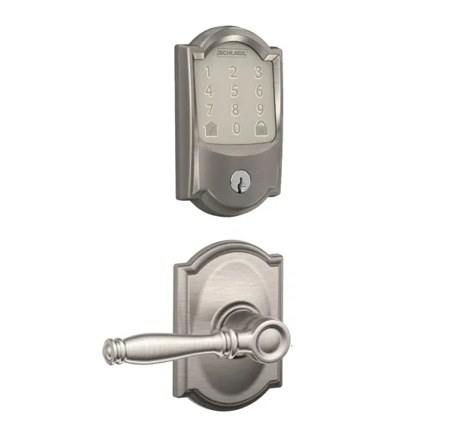 Schlage Encode WiFi Enabled Electronic Keypad Deadbolt and Birmingham Lever Set with Camelot Trim