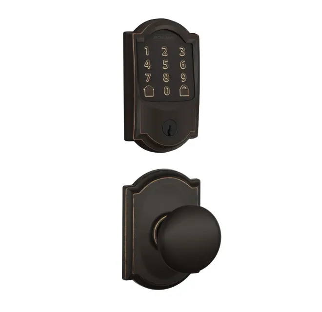 Schlage Encode WiFi Enabled Electronic Keypad Deadbolt and Plymouth Knob Set with Camelot Trim